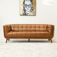thumbnail image 3 of Allen Mid-Century Modern Tufted Back Genuine Leather Sofa in Tan, 3 of 7