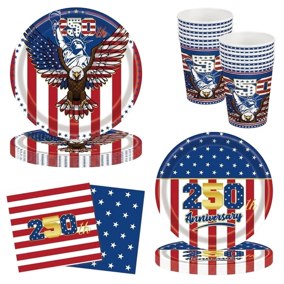 Forfamy Independence Day Party Plates and Napkins Party Supplies, 4th of July Decorations, Independence Day Decorations, 96Pcs Serves 24