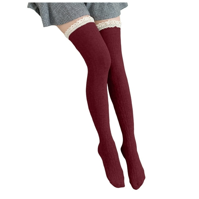 WEAIXIMIUNG Kid Socks Knit Solid High Women's Splice Lace Socks Stocking Stocks Long Socks