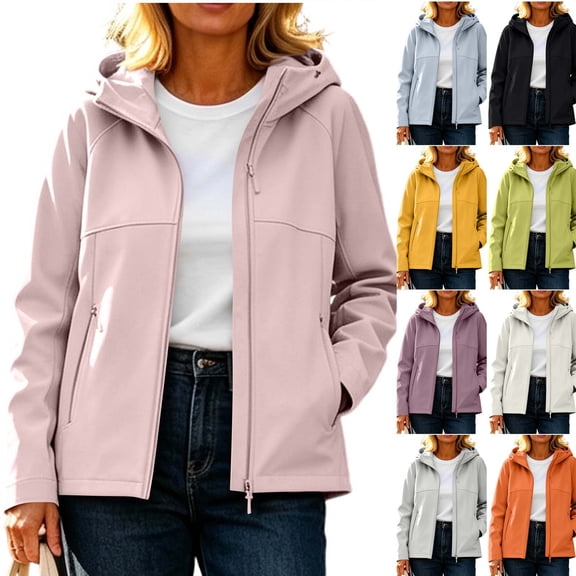 Lutiedan Women's Waterproof Rain Coat Hooded Zip up Softshell Windbreaker Casual Windproof Hiking Jacket with Pockets XS-3XL