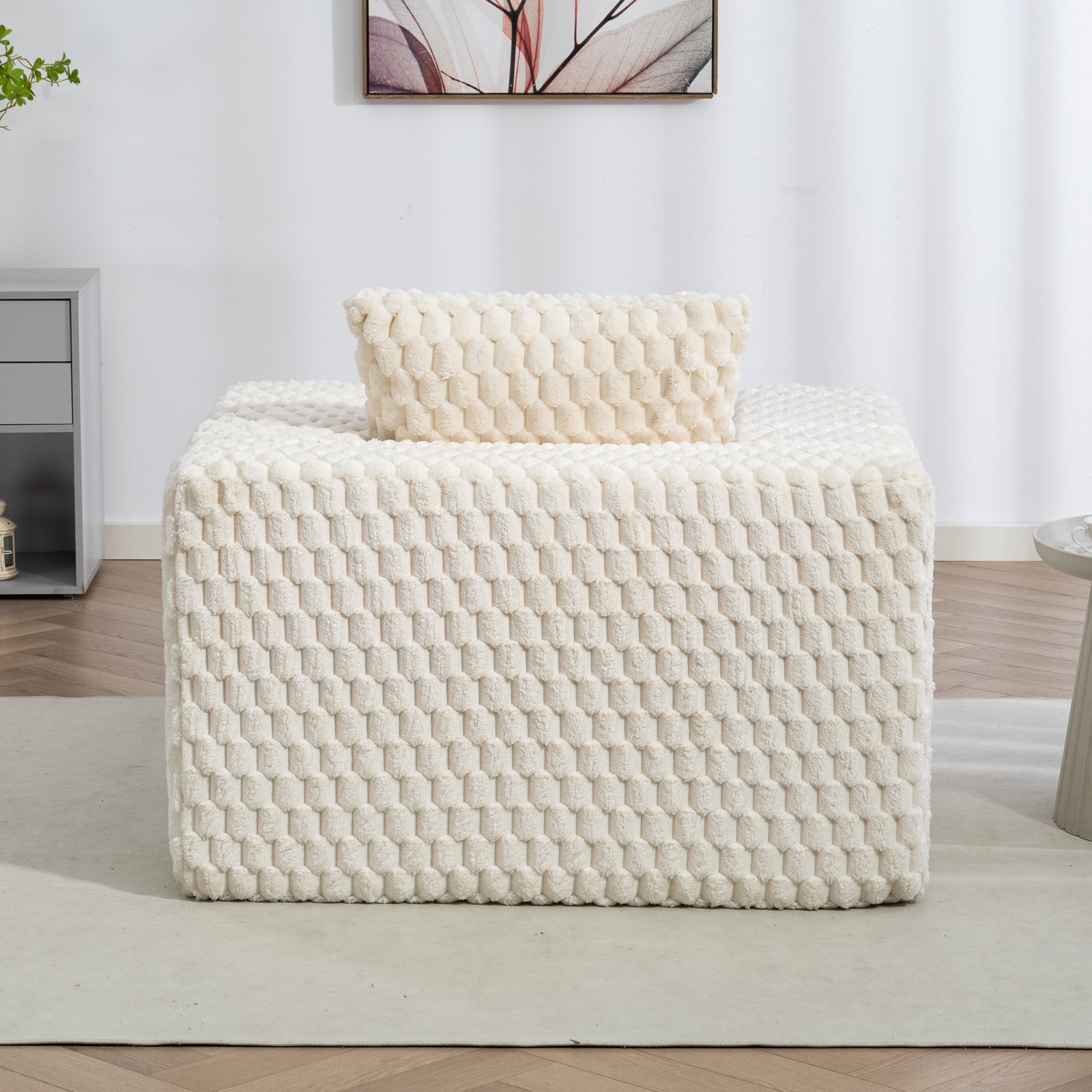 Demi Bonn 42" Corduroy Sofa Couches, Sofa Memory Foam Couches for Living Room, Cloud Couch with Ottoman, Beige