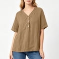 thumbnail image 4 of LEKWK Linen Tops for Women Short Sleeve Button V Neck Casual Shirts Lightweight Loose Fit Solid Summer Tops Fashion Beach Vacation Daily Outfits, 4 of 6
