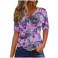 thumbnail image 2 of Teissuly Summer Tops For Women Vacation Trendy V Neck Short Sleeve Shirts Casual Loose Spring Vintage Floral Print Comfy Tunic Clothes, 2 of 5