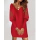 thumbnail image 1 of Vestido de retazos de encaje estampado con cuello en V para mujer, manga larga, temperamento versátil para viajes, nuevo, otoño, 1 of 6