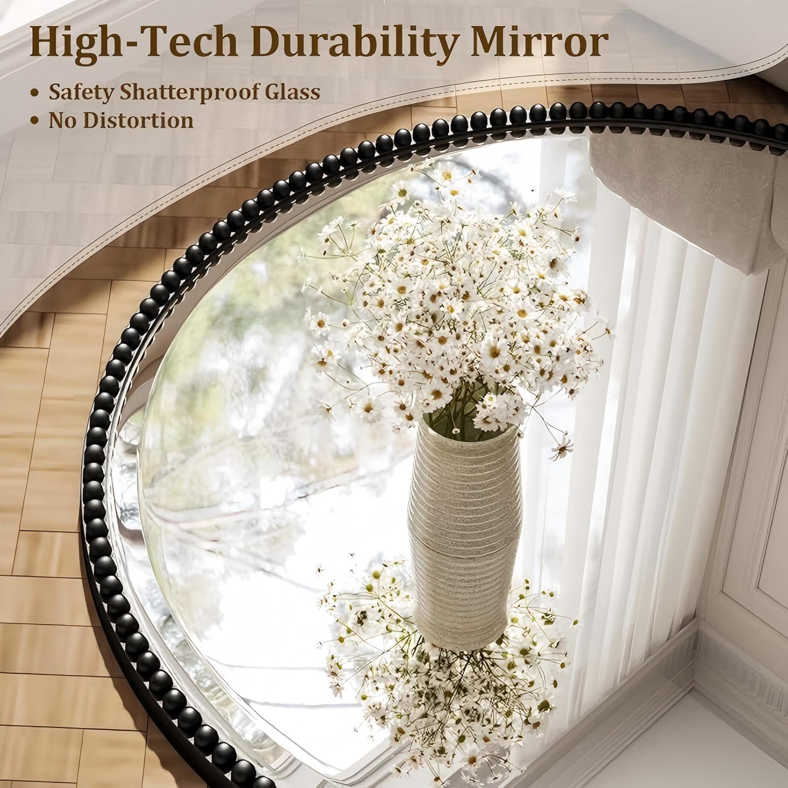 Mirrasia 36" Round Wall Mirror Decoration Hanging Mirror With Beaded Frame,Black