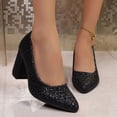 thumbnail image 4 of Black Ladies Rhinestone Sequined Pointed Toe High Heels Solid Color Comfortable For Casual Plus Size Pu, 4 of 9