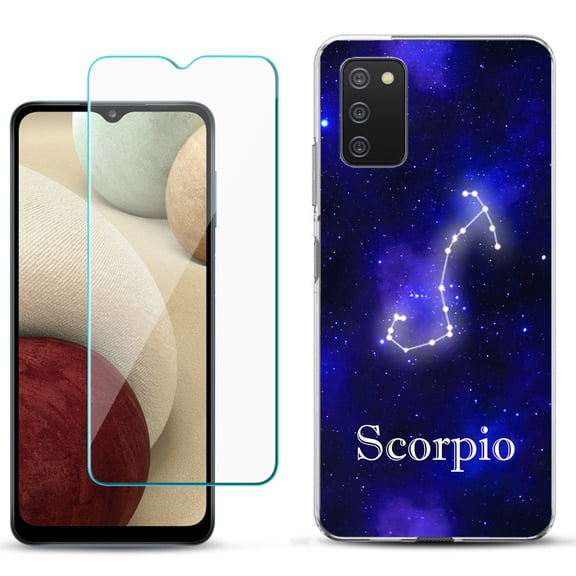 Slim-Fit TPU Phone Case Compatible with Samsung Galaxy A02s, with Tempered Glass Screen Protector, by OneToughShield - Zodiac / Scorpio