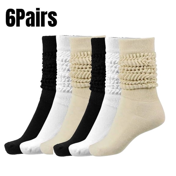 6 Pairs Women's Scrunched Slouch Socks, Cotton Boot Socks Bulk Pack 5-11