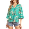 thumbnail image 2 of VISgogo Blusas informales para mujer, con estampado floral, manga 3/4, cuello en V, con retazos, blusas sueltas VISgogo  moda, 2 of 7
