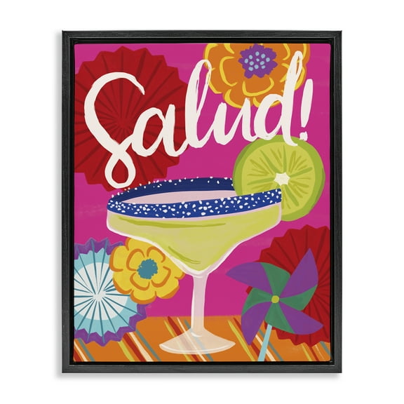 Stupell Industries Salud Margarita Drink Food & Beverage Painting Black Floater Framed Canvas Art Print Wall Art, 17 x 21