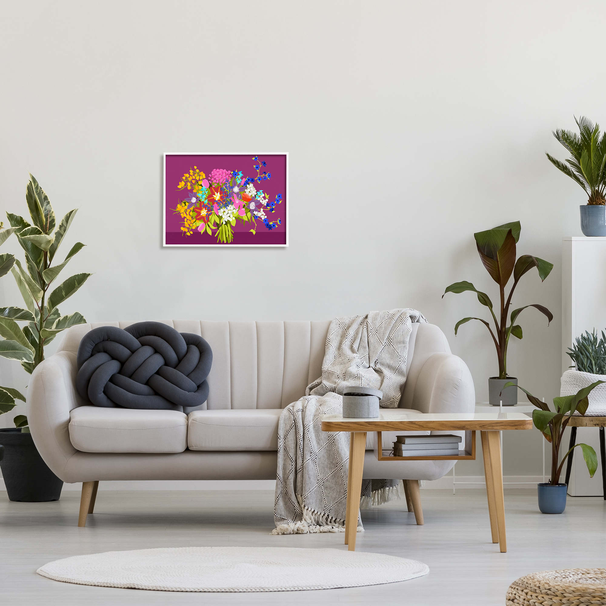 Stupell Industries Mixed Florals on Purple Botanical & Floral Painting White Framed Art Print Wall Art, 20 x 16