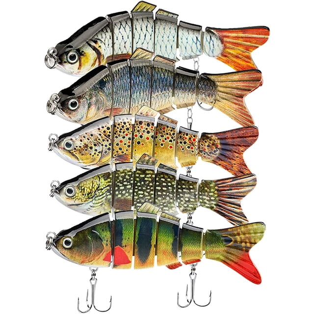 5Pcs Fishing Lures for Bass Trout 3.7" Multi Jointed Swimbaits Slow Sinking Bionic Lifelike Swimming Bass Lures Freshwater Saltwater Bass Fishing baits Kit