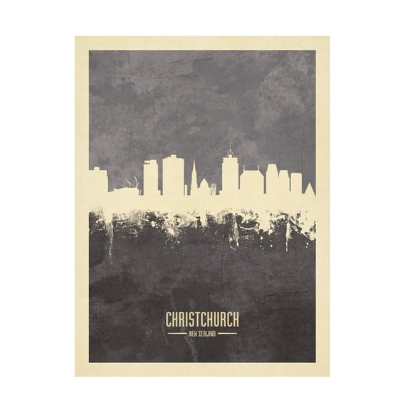 Michael Tompsett 'Christchurch New Zealand Skyline Gray' Canvas Art