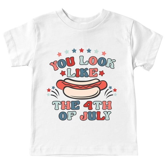 FINALGANG Boys Girls Kids Cartoon Hot Dog Graphic T-Shirts Casual Crewneck Loose Fit Short Sleeve Tees For Independence Day Celebration Daily Wear White 3-4 Years