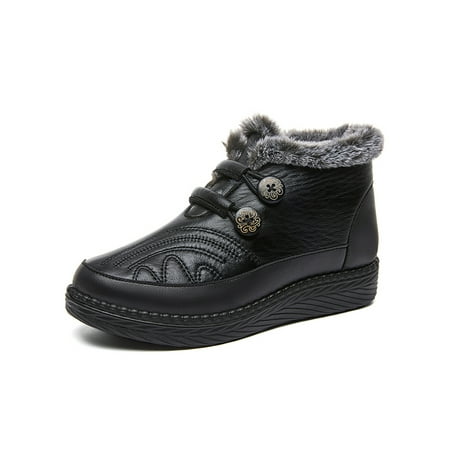 

Colisha Ladies Breathable Plush Lining Ankle Boot Work Winter Warm Shoes Walking Non-Slip Casual Comfort Shoe Black 8