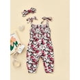 thumbnail image 4 of Seyurigaoka Baby Girls Romper and Headdress, Infant Floral Print Sleeveless Tie-up Shoulder Strap Jumpsuit, Pink/ Red/ White, 4 of 9
