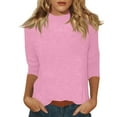 thumbnail image 2 of Mock Neck Tops for Women Basic 3/4 Sleeve Layering Shirts Dressy Casual Loose Lightweight Turtleneck Tops Pink 2XL, 2 of 7