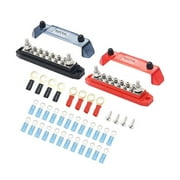 Recoil BB212P Busbar 2 x 5/16 Studs and 12 x #8 Screw Terminals Power Distribution Block with Ring Terminals ( Pair Red & Black)