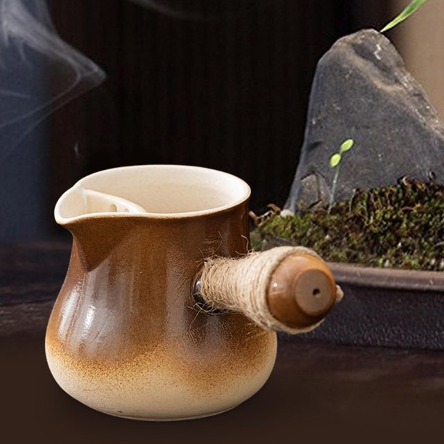 Tetera de cerámica de 500ml con filtro de té, tetera de hojas sueltas, Infusor de té con mango antiescaldaduras para restaurante doméstico de Hotel Marrón BLESIY Tetera