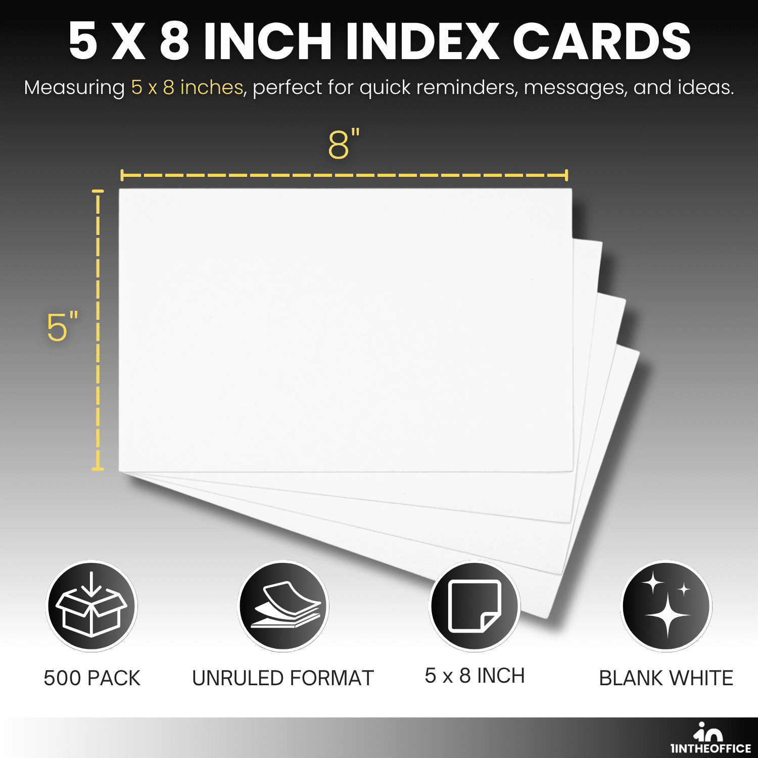 1InTheOffice Index Cards 5x8 Blank, Unruled Index Cards, White, 500/Pack