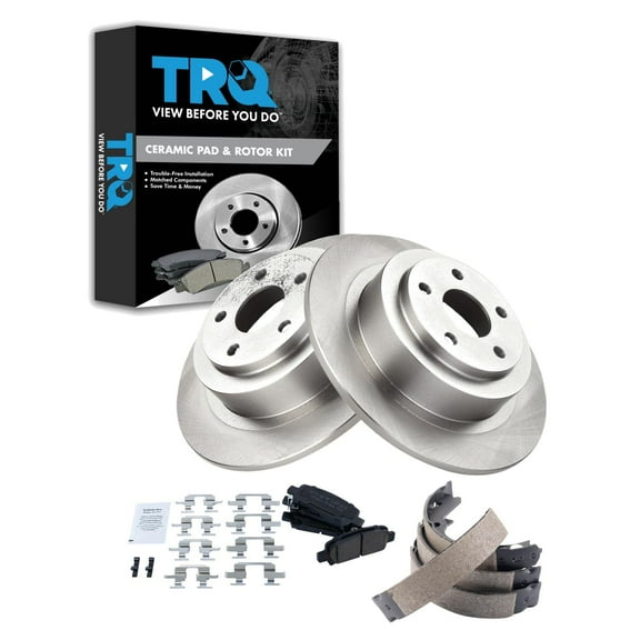 TRQ Rear Brake Pad & Rotor Kit Brake Pads Brake Rotor Parking Brake Shoe Set Ceramic Fits Select 2000 Subaru Legacy