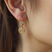14K Yellow Gold Plated Caged with Crystals Rose Lever Back Earrings