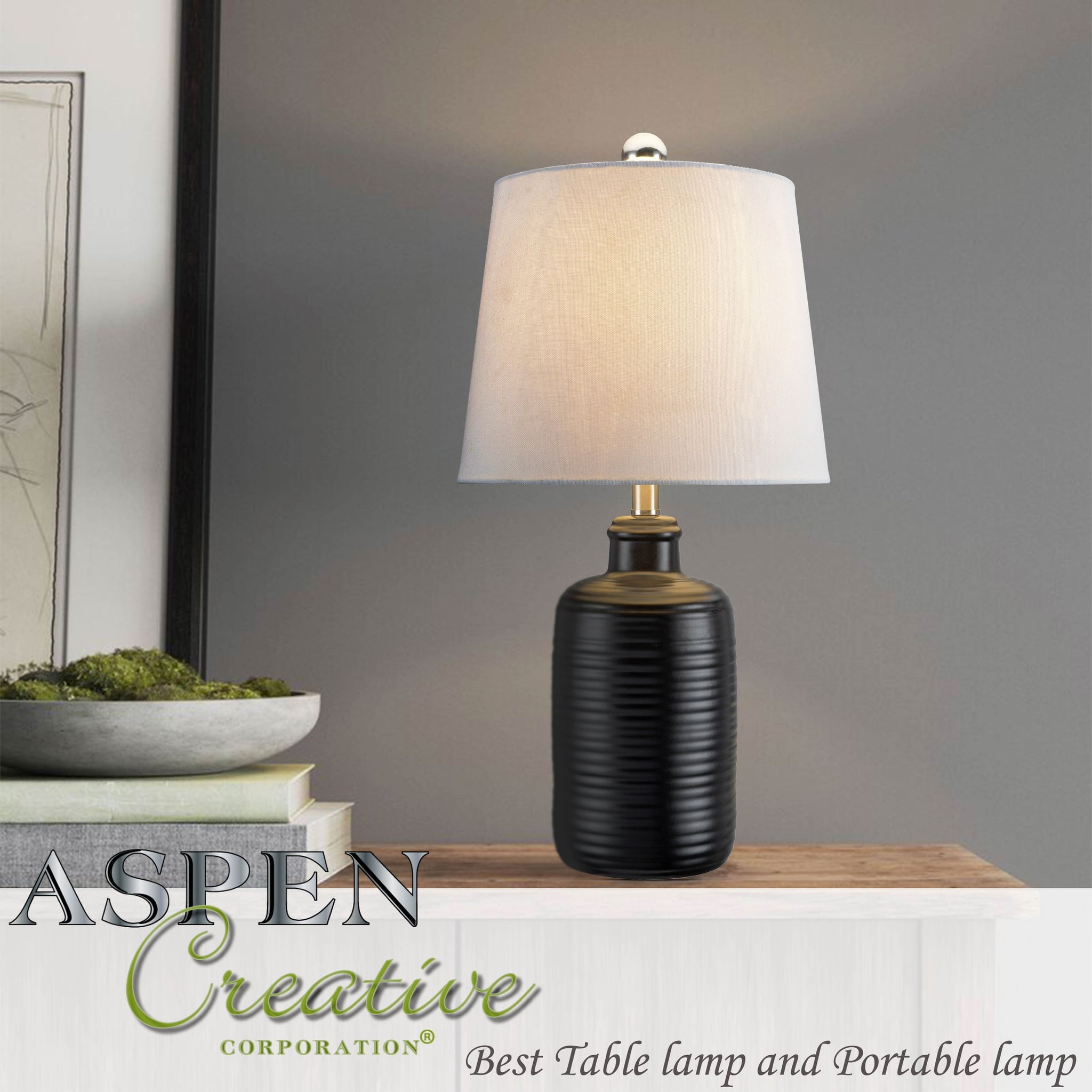 Aspen Creative 40253-21-2, Brown Table Lamp w/Natural Linen Shade, Size: 9-1/2