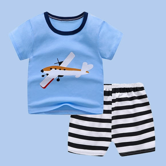 LSLJS Toddler Baby Boy Clothes Short Sleeve T Shirt Cartoon Print Pattern Top Boys Shorts with Pocket Cute Summer Outfit 2Pcs Set, Summer Savings Clearance