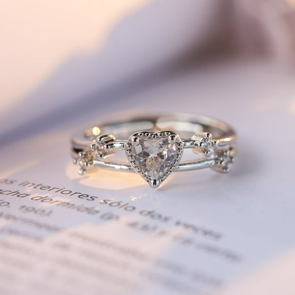 Love ring, S925 silver plated ring, heart-shaped zircon engagement ring, suitable for Womens Christmas and New Year gifts