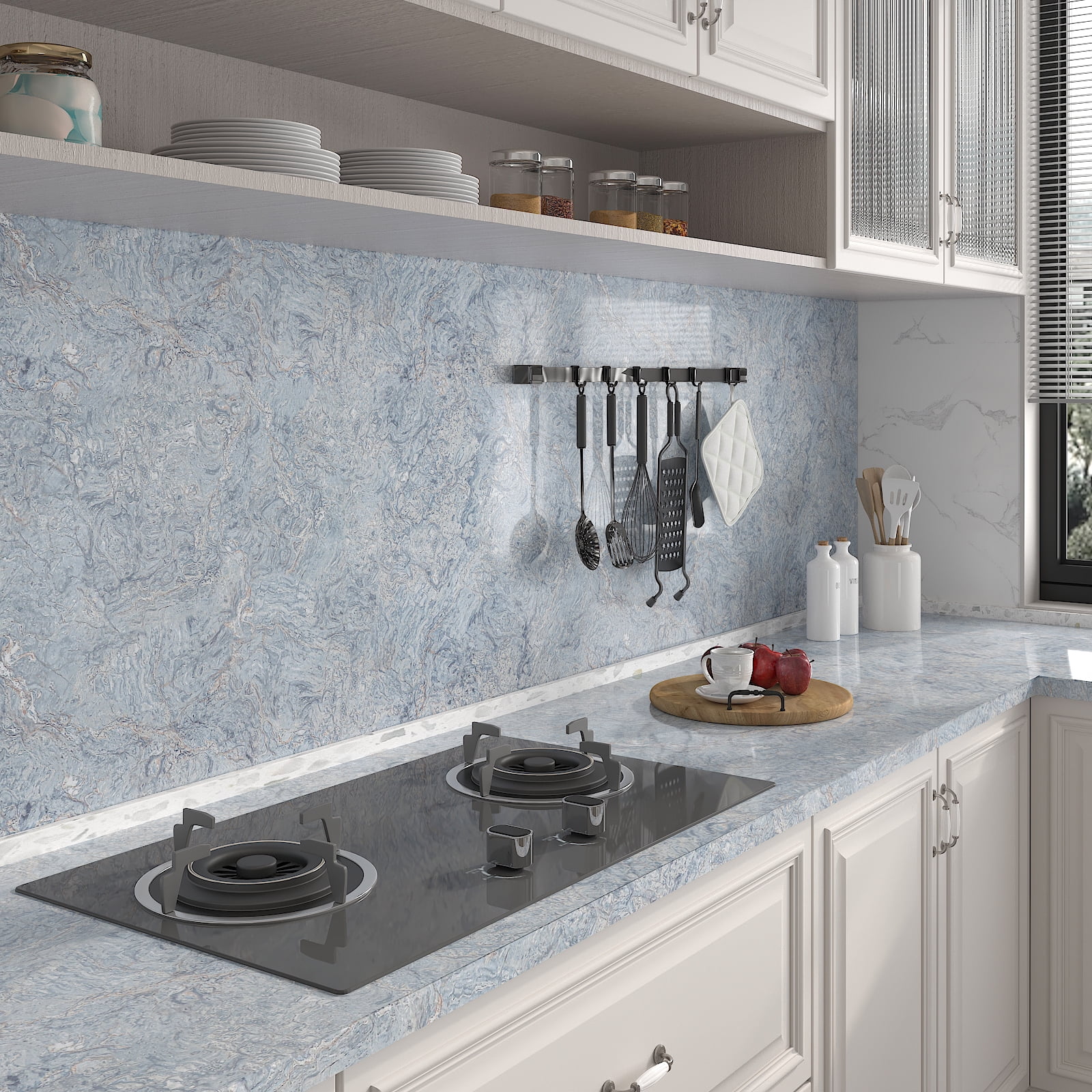 CHIHUT Blue Marble Contact Paper for Countertop Waterproof Peel and Stick Marble Wallpaper for Kitchen Self Adhesive Removable Paper Wall Paper Vinyl Wrap for Cabinets Bachsplash 17.7”x236”