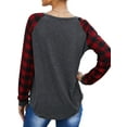 thumbnail image 6 of Women Round Neck Long Sleeve Splicing Plaid Top, 6 of 9
