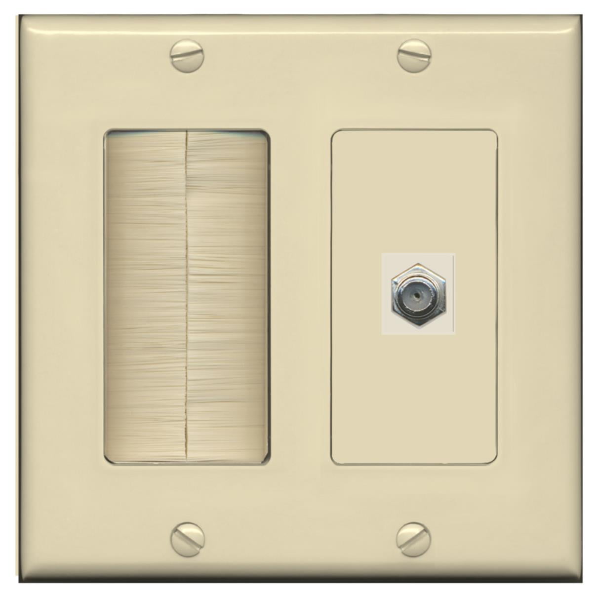 RiteAV Mesh Brush Coax Cable TV Wall Plate Dual 2 Gang Decorative