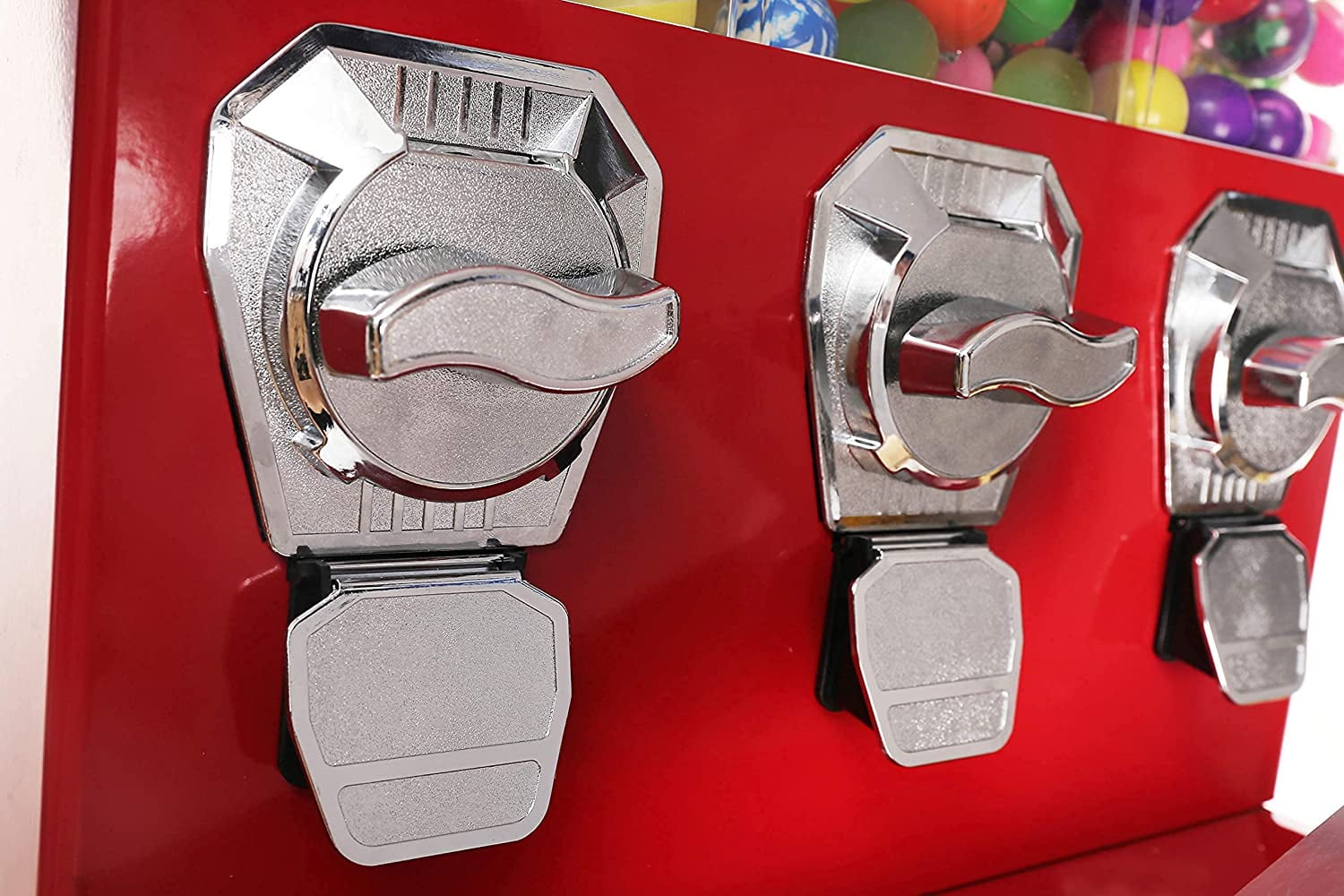 Vending Machine - Commercial Gumball and Candy Machine with Stand - Red Triple Vending Machine with Interchangeable Canisters - Coin Operated Candy Dispenser and Gumball Machine - Vending Dispenser