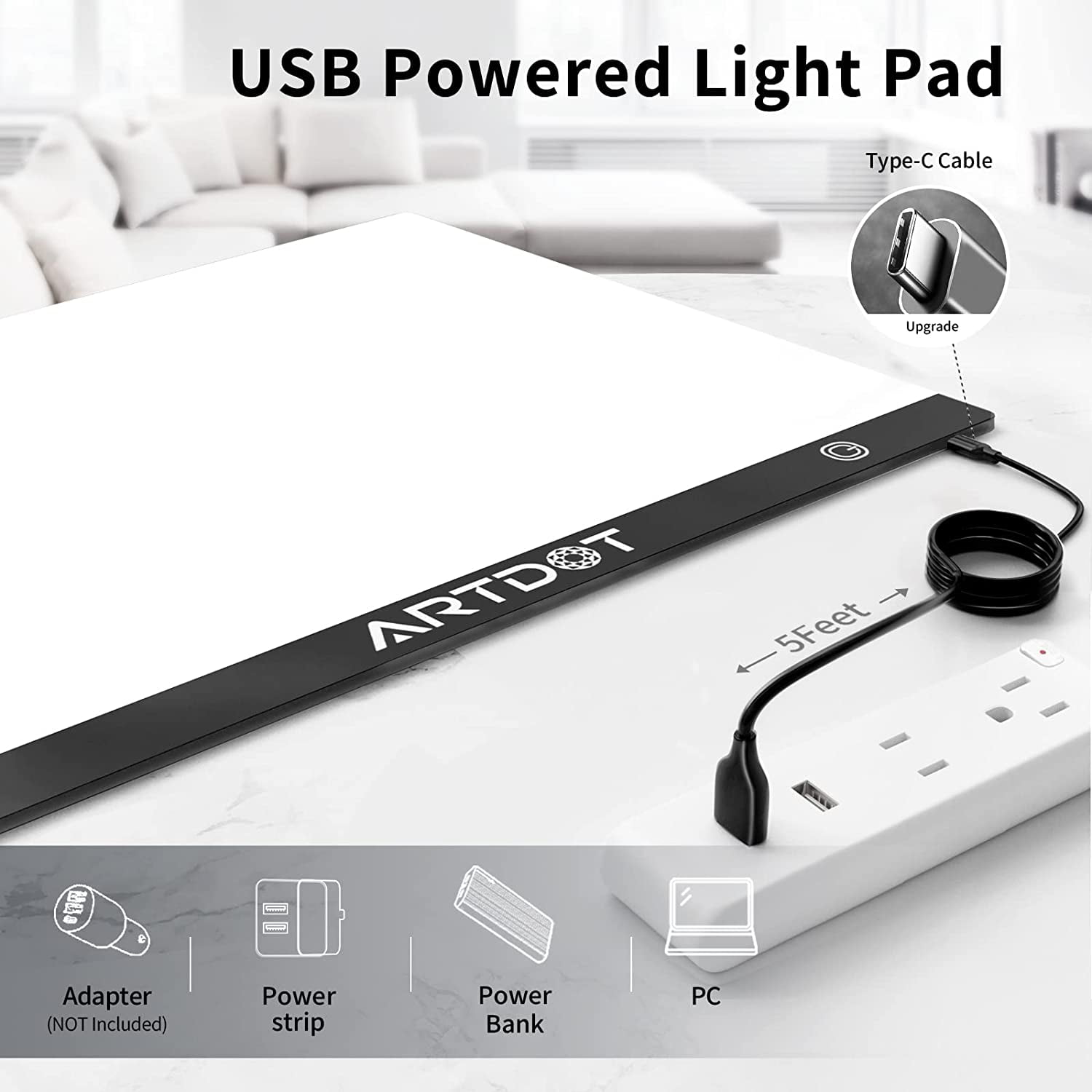 ARTDOT A3 LED Light Board for Diamond Painting Kits, USB Powered Light Pad,  Adjustable Brightness with Diamond Painting Tools Detachable Stand and  Clips 