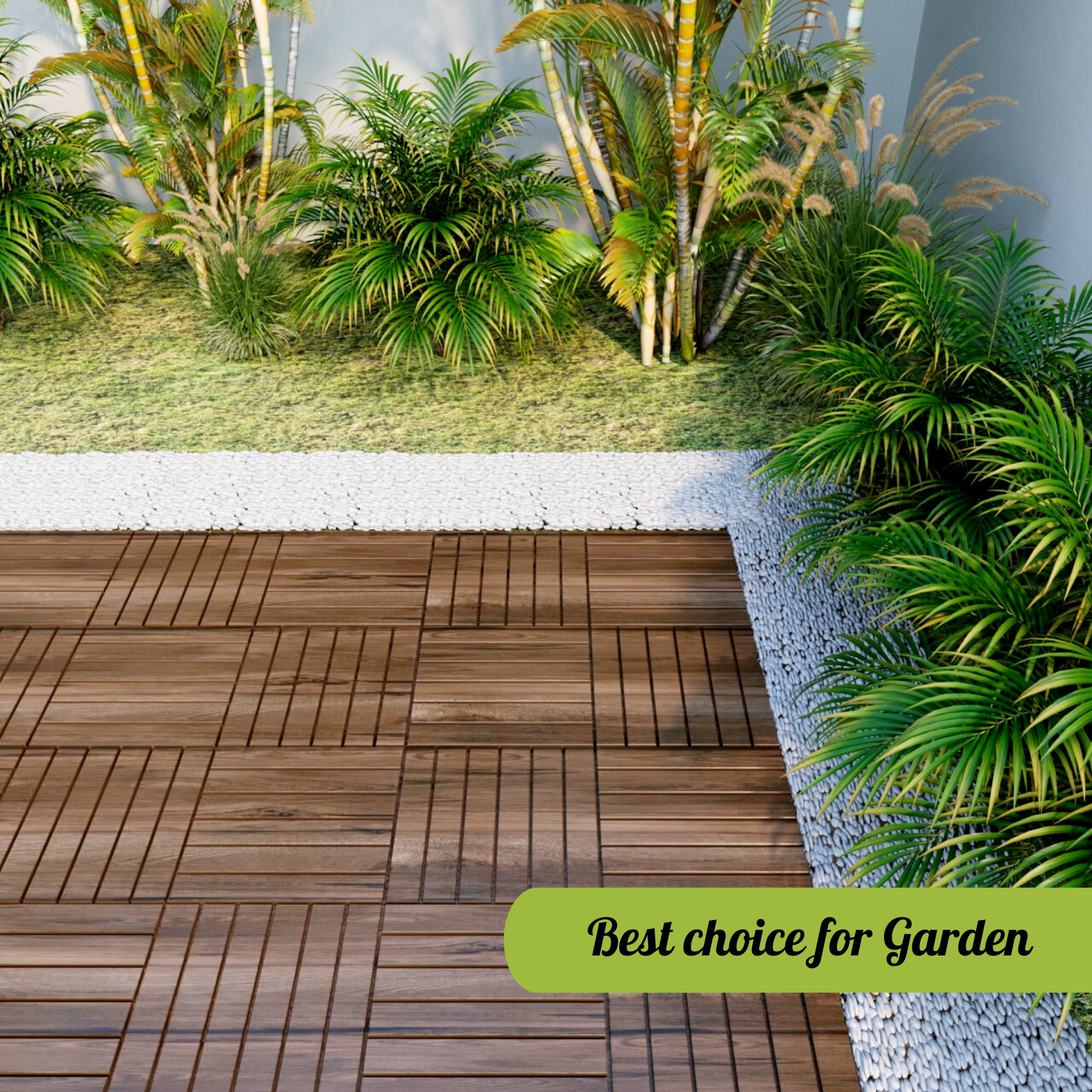 Anti-Slip Wooden Garden Patio Interlocking Decking Flooring Tiles 30cm x 30cm 