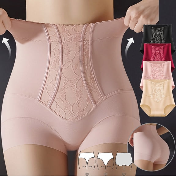 Swuxness Women's Plus Size High Waist Briefs, Panties for Women, Womens Solid Color High Waist Lace Shapewear Comfortable Breathable Soft Daily Wear Ladies Briefs Panties Red, XL