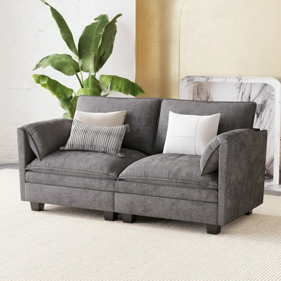 74.27" Mid-Century Modern Loveseat Sofa, Upholstered 2-Seater Couch for Small Spaces, Comfortable Living Room Furniture for Apartment, Bedroom, Dorm, or Office (Gray)