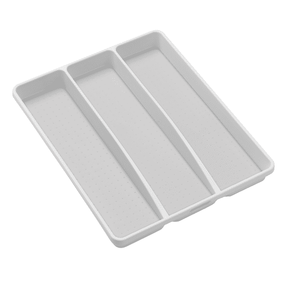 madesmart Classic Large 3 Compartment Utensil Tray with Soft Grip Lining, White