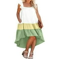 thumbnail image 1 of Women Summer Ruffled Sleeve Dress  Contrast Color/Solid Color Square Neck Irregular Hem Dress for Beach  Date, 1 of 6