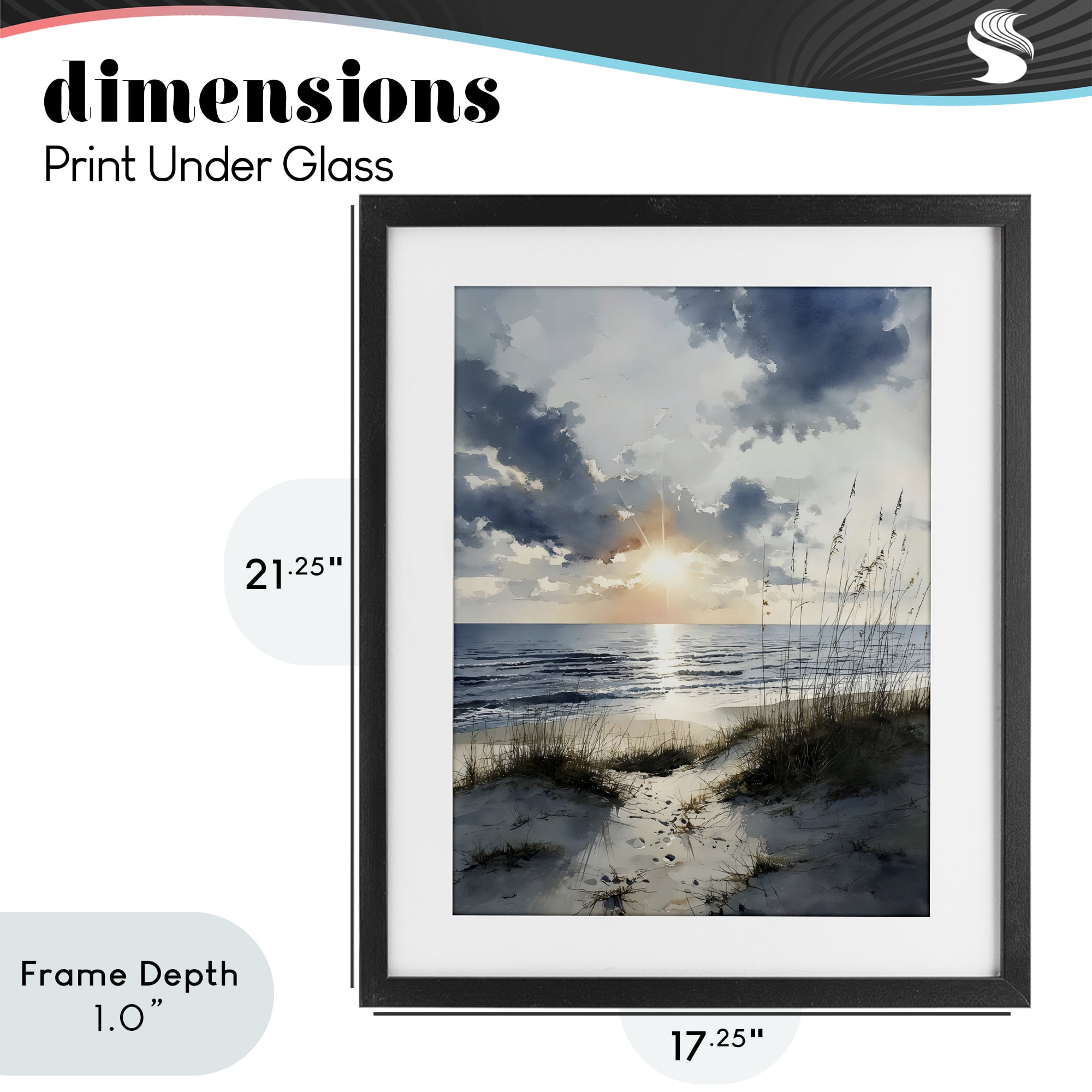 Stupell Industries Ocean Sunrise over Sandy Dunes Black Framed Print Under Glass, design by Franklyn Gregory