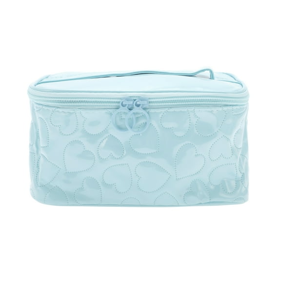 Unique Bargains 1 Pc Rectangle Heart Makeup Bag Blue PU