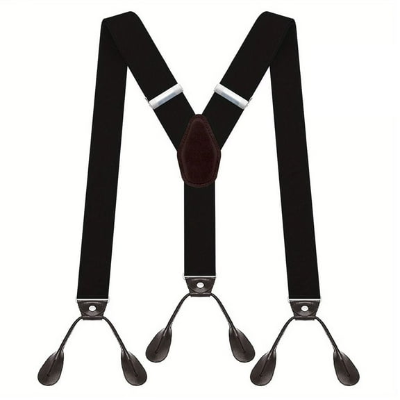 Button Holes Link Men's Suspenders Black 6 Button Shirt Braces Trousers Strap Clip