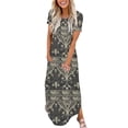 thumbnail image 1 of Ovzne Robes pour Femmes Robe d'Été Mode Robe Décontractée Imprimée à Manches Courtes Col Rond avec Poches Robe de Printemps Manches Courtes Imprimée Liquidation, 1 of 6