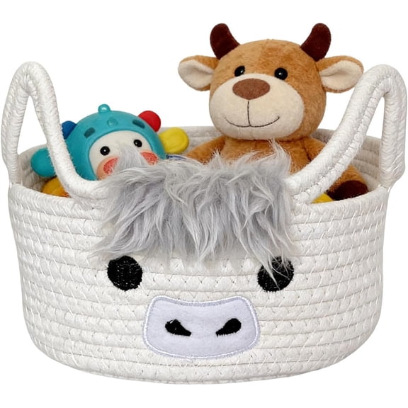 Cow-Shaped Cotton Rope Storage Basket – Animal Bin with Ear Handles, Multipurpose Toy and Blanket Holder for Nursery or Bathroom Decor