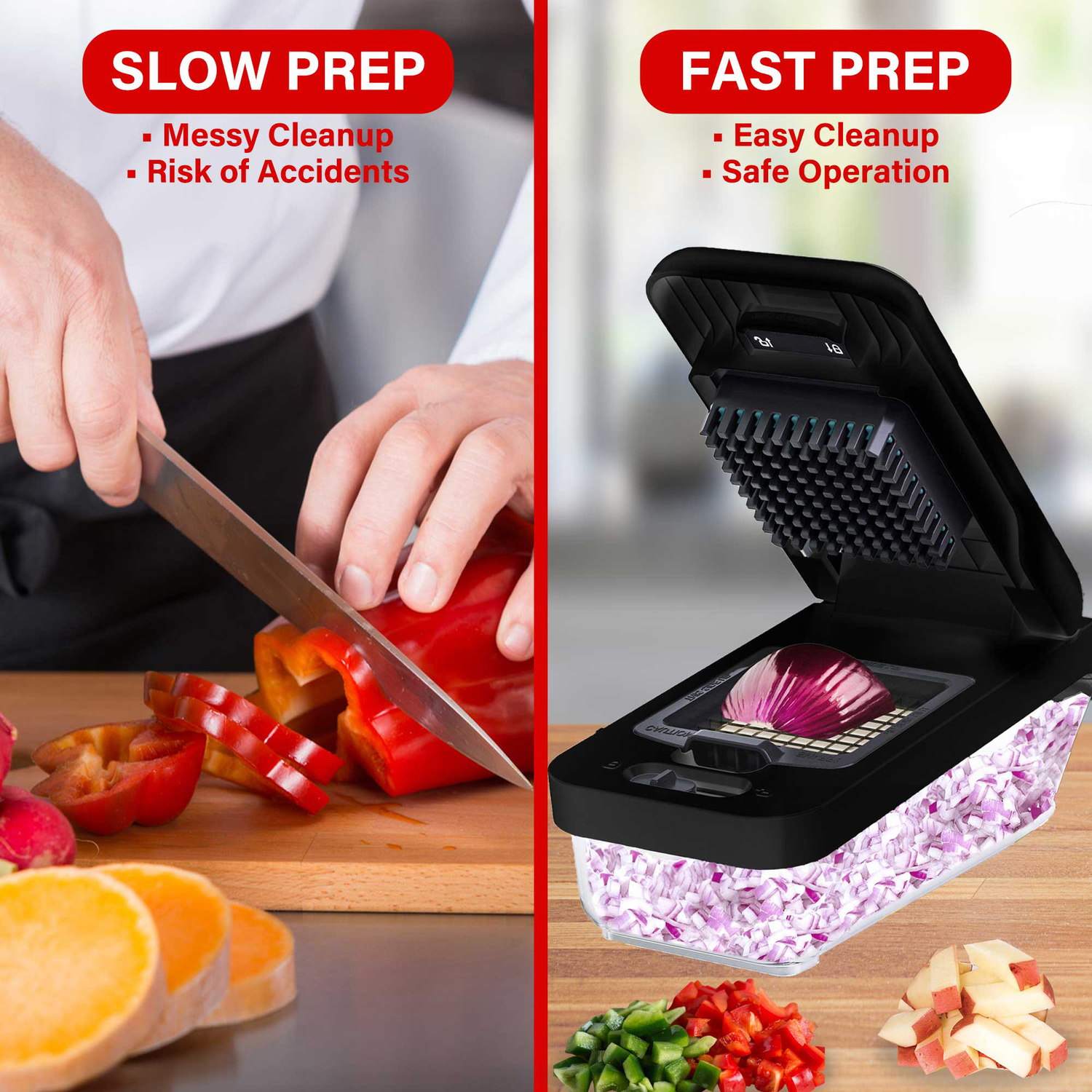 Brentwood Vegetable Chopper with 3.6-Cup Storage Container and 2 Interchangeable Stainless Steel Blades, Black, KA-5024BKS