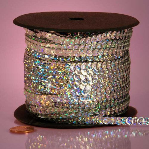 6mm X 80Yd Silver Holographic Faceted Sequins 