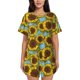 thumbnail image 1 of Balery Sunflowers Conjunto de Pijama para Mujer con Estampado, Dos Piezas de Manga Corta y Shorts, Ropa de Dormir Suave con Cuello Redondo y Bolsillos-Large, 1 of 6
