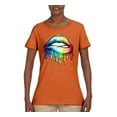 thumbnail image 2 of Wild Bobby, Colorful Neon Rainbow Biting Lips Pop Culture Womens Graphic T-Shirt, Orange, XX-Large, 2 of 3