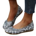 thumbnail image 3 of ZTTD Floral Print Button Decor Ballet Flats for Women Slip On Shallow Mouth Simple Single Shoes Casual Shoes Work Shoes Gray, 3 of 9