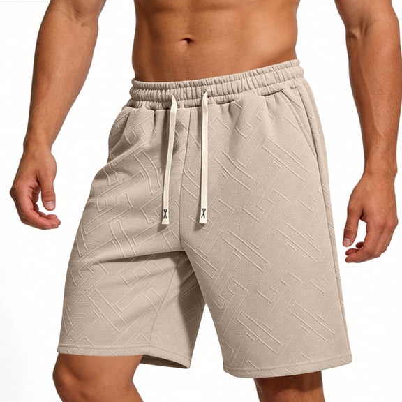 USNSM (M-5XL) Plus Size Mens Sweat Shorts Casual Stretch Elastic Waist Sweat 7 inch Inseam Lounge Summer Running Shorts with Pockets Beige L